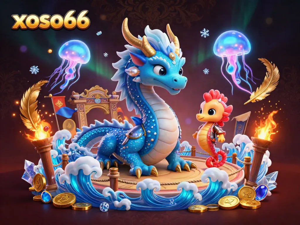 Engage with xoso66's vibrant gaming realm illustrated with captivating characters and dynamic casino elements.