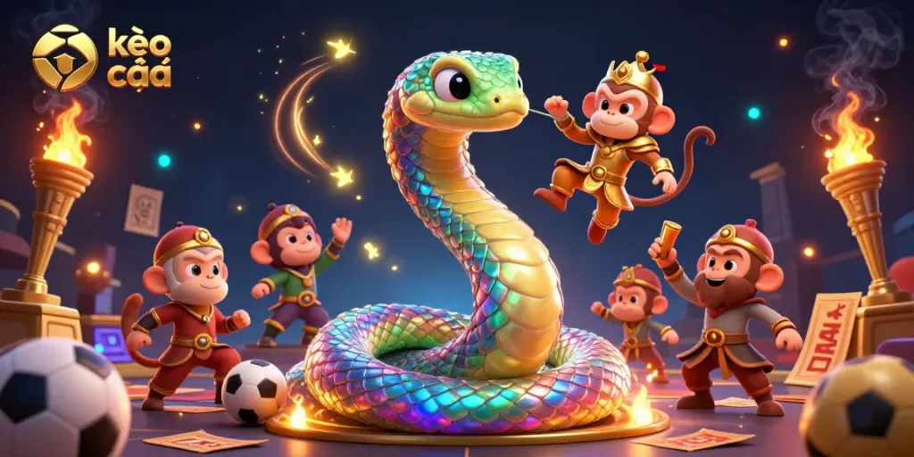 Bet on kèo nhà cái with playful characters, glowing sports elements, and vibrant casino atmosphere.