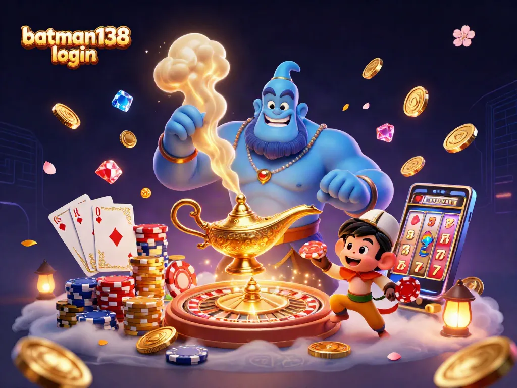 Experience the excitement of batman138 login with vibrant casino-themed 3D illustration.