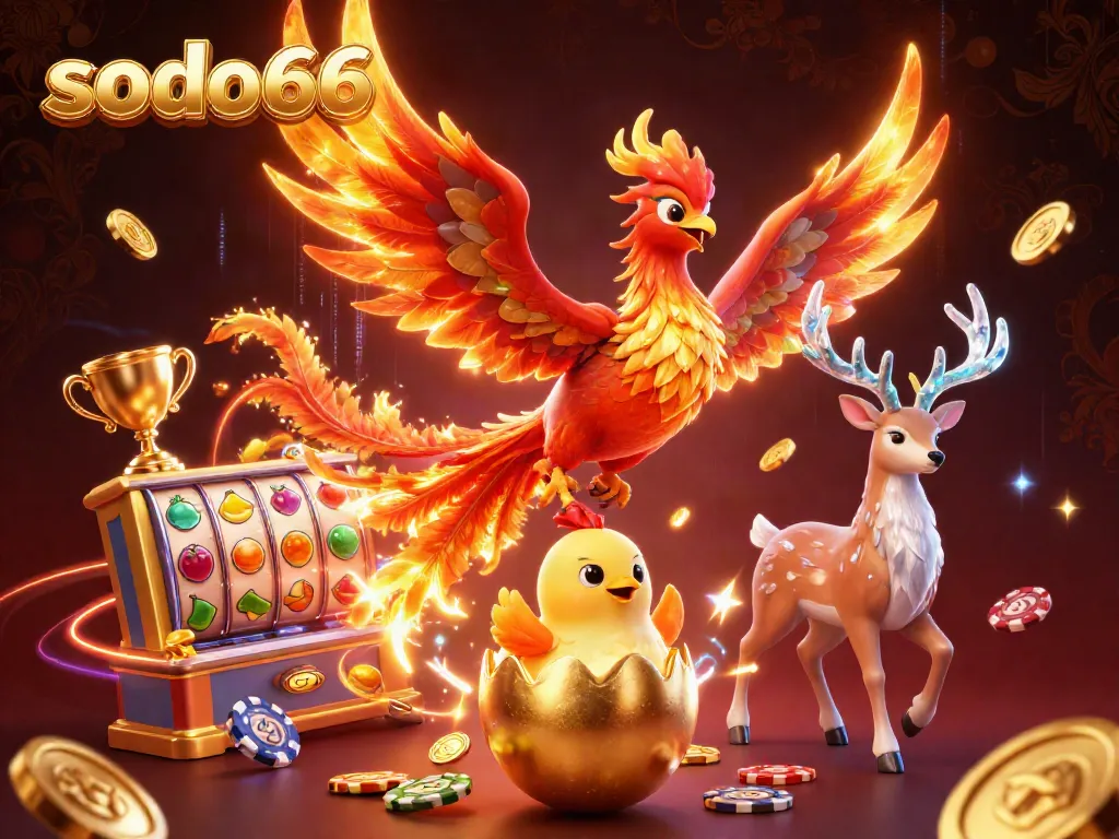 Experience thrilling sodo66 casino action with vibrant phoenix characters and gold visuals.