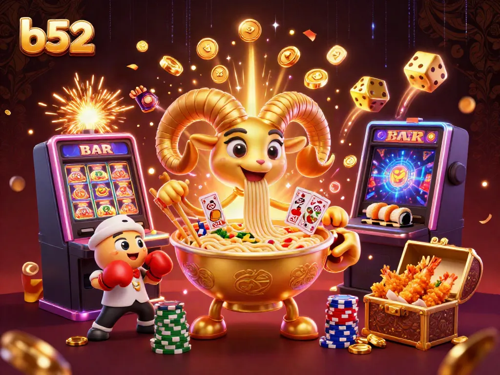 Experience thrilling b52 casino action with cartoon characters gambling in a vibrant 3D scene.