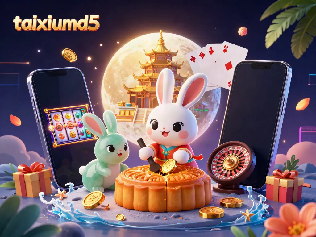 Experience the online casino magic with taixiumd5 featuring a vibrant 3D moon rabbit scene.